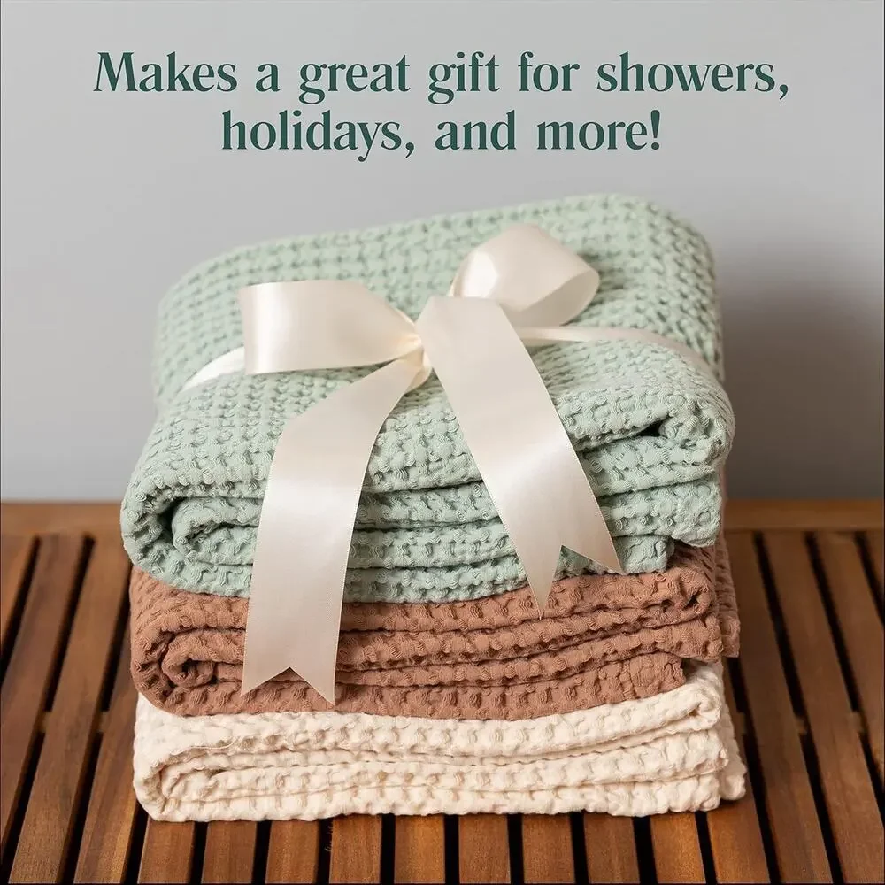 New Simka Rose 100% Cotton Natural Waffle Textured Natural Swaddle Blanket Clay